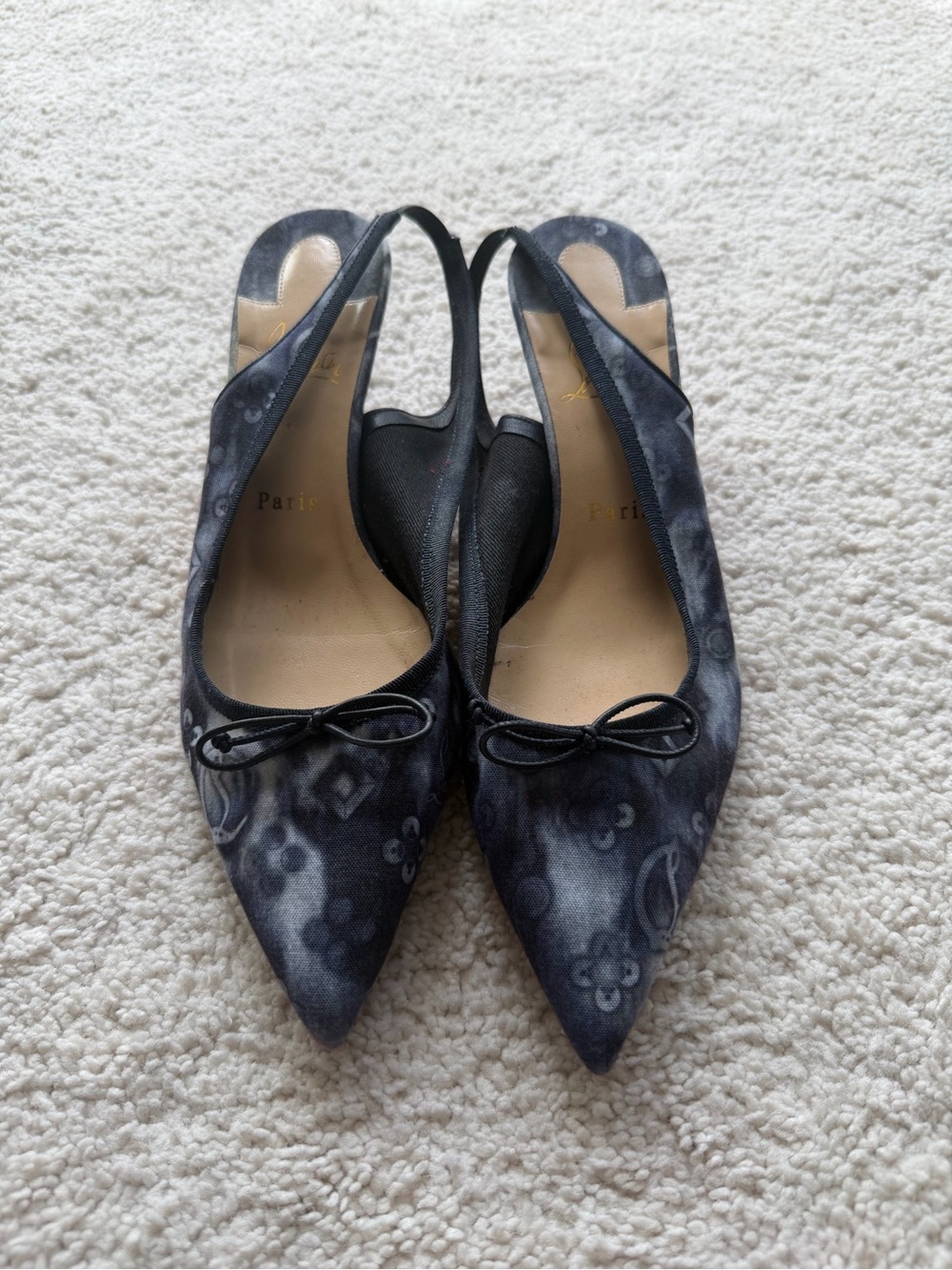 Balenciaga Black Patterned Pointed-Toe Slingback Mules